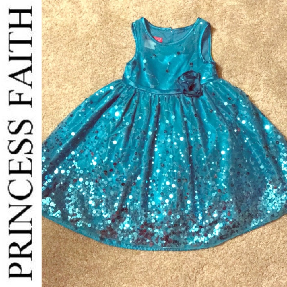 Princess Faith Teal Sequined Holiday Dress